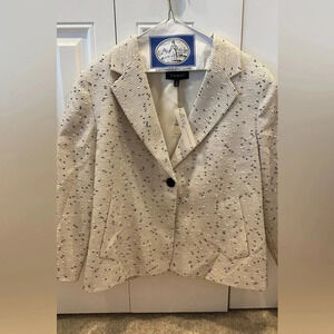 Talbots The Jackie Fit One-Button Blazer Ivory Textured Cotton Wool Blend 14 NWT